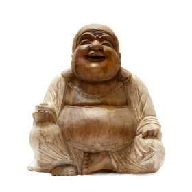 Ručně Vyřezávaná Socha Buddhy - Bílá Vymývaná - 30cm - Poškozená