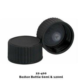 50x Uzávěr pro Jantarovou Bostonskou Lahev (120ml) - Černý Plastový 22-400mm