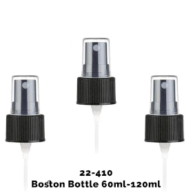 50x Sprejový Uzávěr pro Jantarovou Bostonskou Lahev (pro 120ml) - Černý Plastový 22-410mm