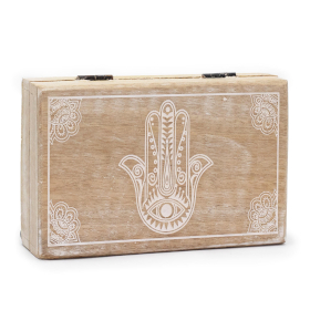 Velká Obdélníková Krabička 21.5x14x6.3cm - Hamsa Bílá Vymývaná